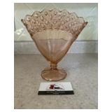 Pink depression glass fan vase