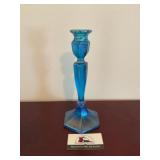 Blue glass candlestick