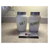 Vintage Milk glass and green salt and peppers