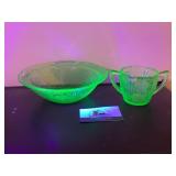 Uranium glass bowl and sugar dish