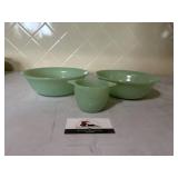 Jadeite serving bowls and sugar bowl