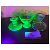 Uranium glass dishes and candle holders