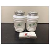 Vintage milk, glass salt, and pepper shakers
