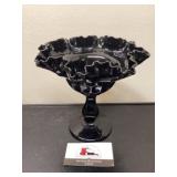 Black glass ruffle pedestal candy dish