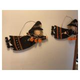 Vintage wooden flying witches