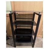 Black glass media cabinet, 24" x 16ï¿½ x 38ï¿½