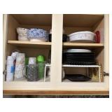 Plates, bowls, cups, cabinet contents