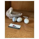 Wicker chicken with marble eggs