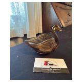 MCM amber presses glass swan dish