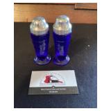 Blue glass salt and pepper shakers