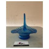 Blue Glass Ruffled Basket