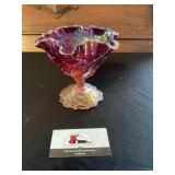Red iridescent glass dish