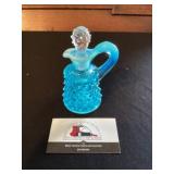 Blue hobnail glass pitcher