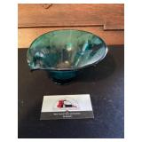 Blue glass spouted bowl