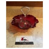 Fenton red hobnail dish