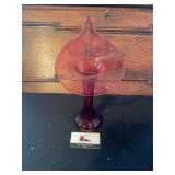 Ornate cranberry vase