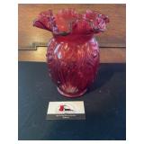 Cranberry ruffle top vase