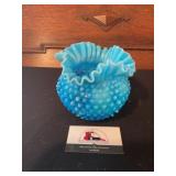 Blue hobnail glass vase