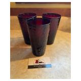 Red hammered glass drinking glasses
