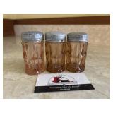 Three Pink Glassware Shakers