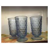 Three Blue Glassware Goblets