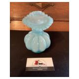 Blue glass ruffle top vase