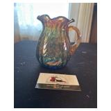 Vintage iridescent crimped hand blown glass vase