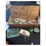 Wooden box of jewelry