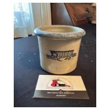 Covered bridge stoneware jar