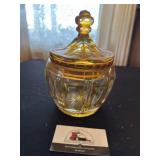 Yellow depression glass candy dish with lid