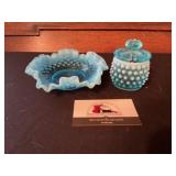 Fenton Blue hobnail dishes