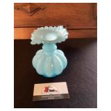 Blue glass ruffle top vase