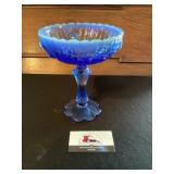 Blue  glass pedestal dish