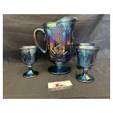 Carnival Glass Pitcher and Goblets