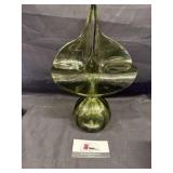 Ornate green glass vase
