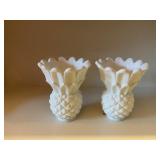 Milk glass pineapple candle holders