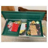 Tote of wrapping supplies