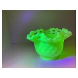 Fenton Satin uranium ruffle top dish
