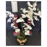 Two Candle sticks and artificial Orchid