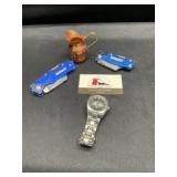 Fossil watch, copper and knives