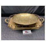 Brass tray and large bowl, marked china