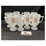 Milk glass flower pattern pedestal glasses