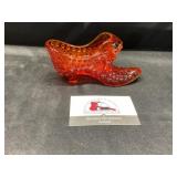 Fenton hob nail amber glass shoe