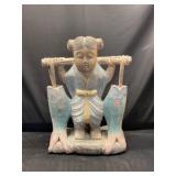 Chinese hand carved wooden girl holding pail