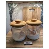 Primitive canisters, cutting board, platter