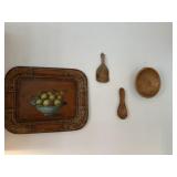 Primitive platter, dough bowl and paddles