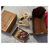 Wooden doll cradle, misc decor