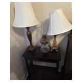 Wooden stand with lamps