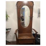 Antique hall tree with storage bench