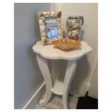 Wooden stand with shell decor